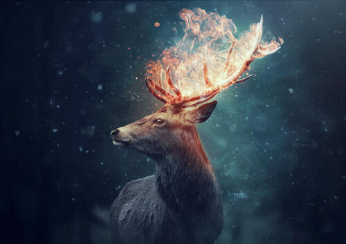 Rendering of a deer with burning antlers