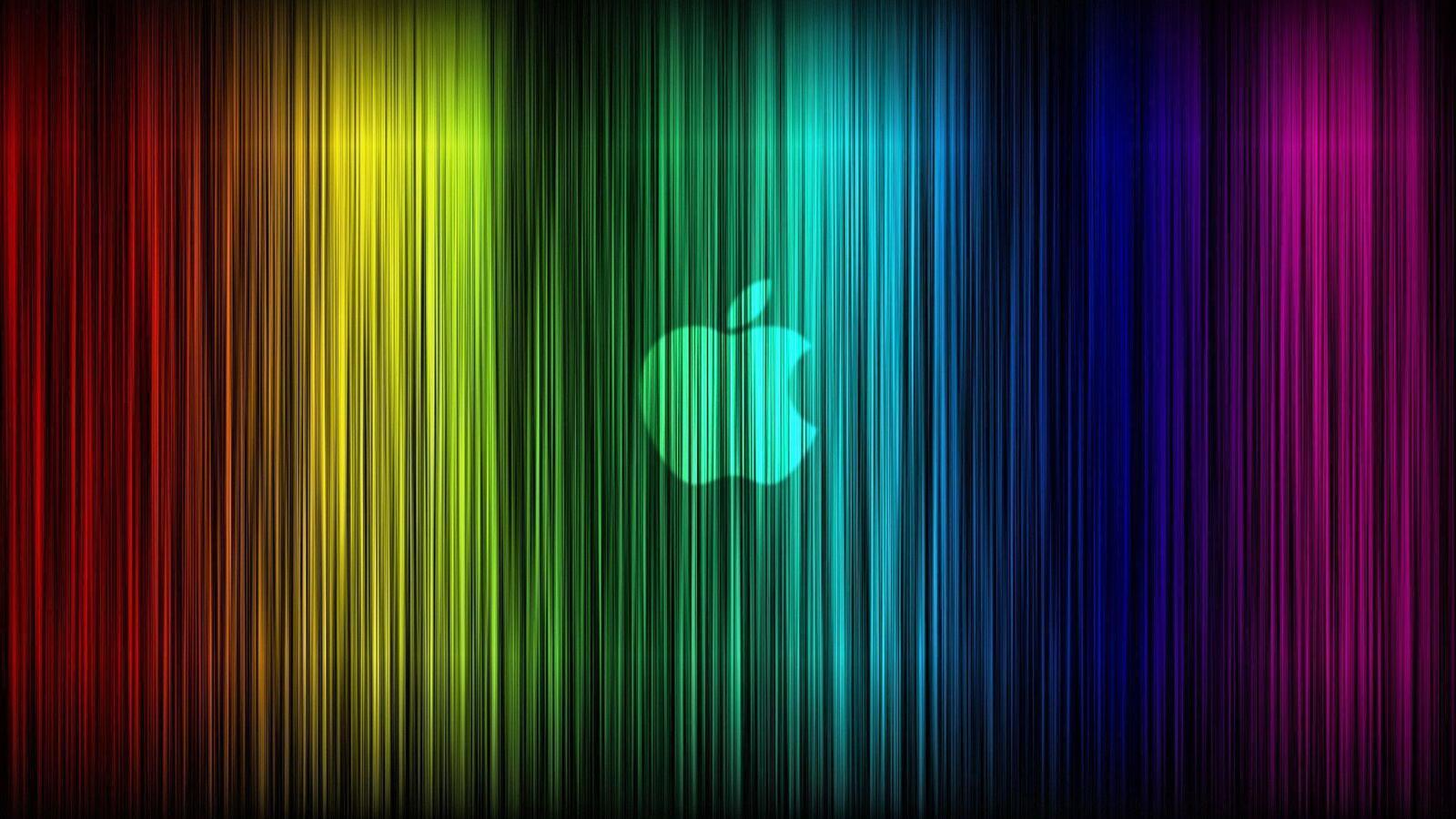 Обои цвета радуги неоновые логотип яблока на рабочий стол