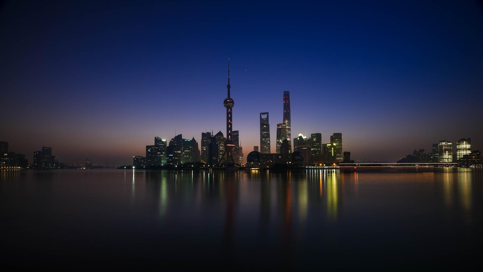 Обои Шанхай город вода на рабочий стол