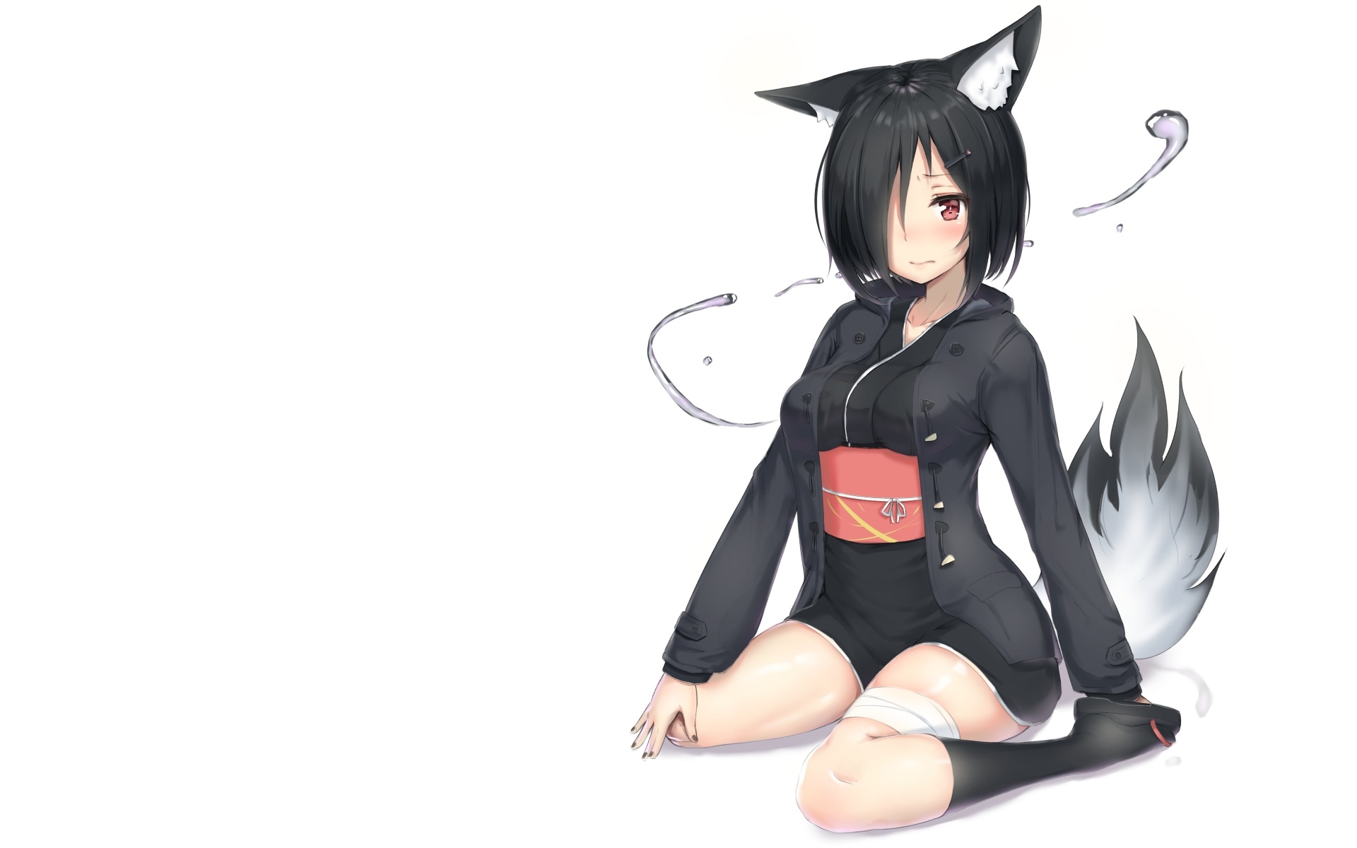 Wallpaper anime girl, animal ears, fox girl, sitting, traditional ...