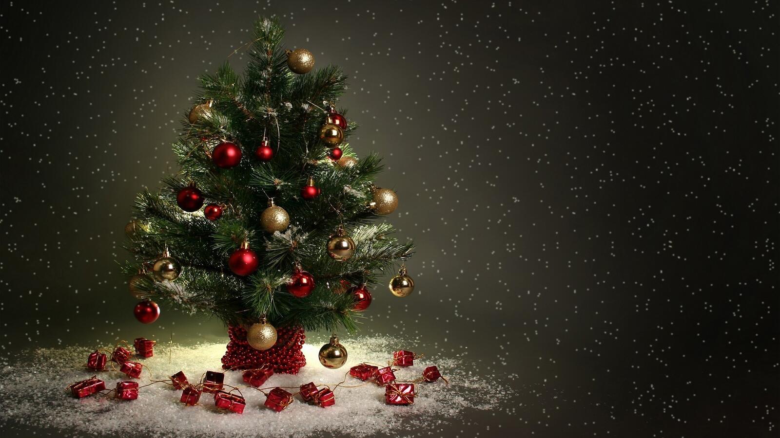 Free photo New Year`s tree under artificial snow