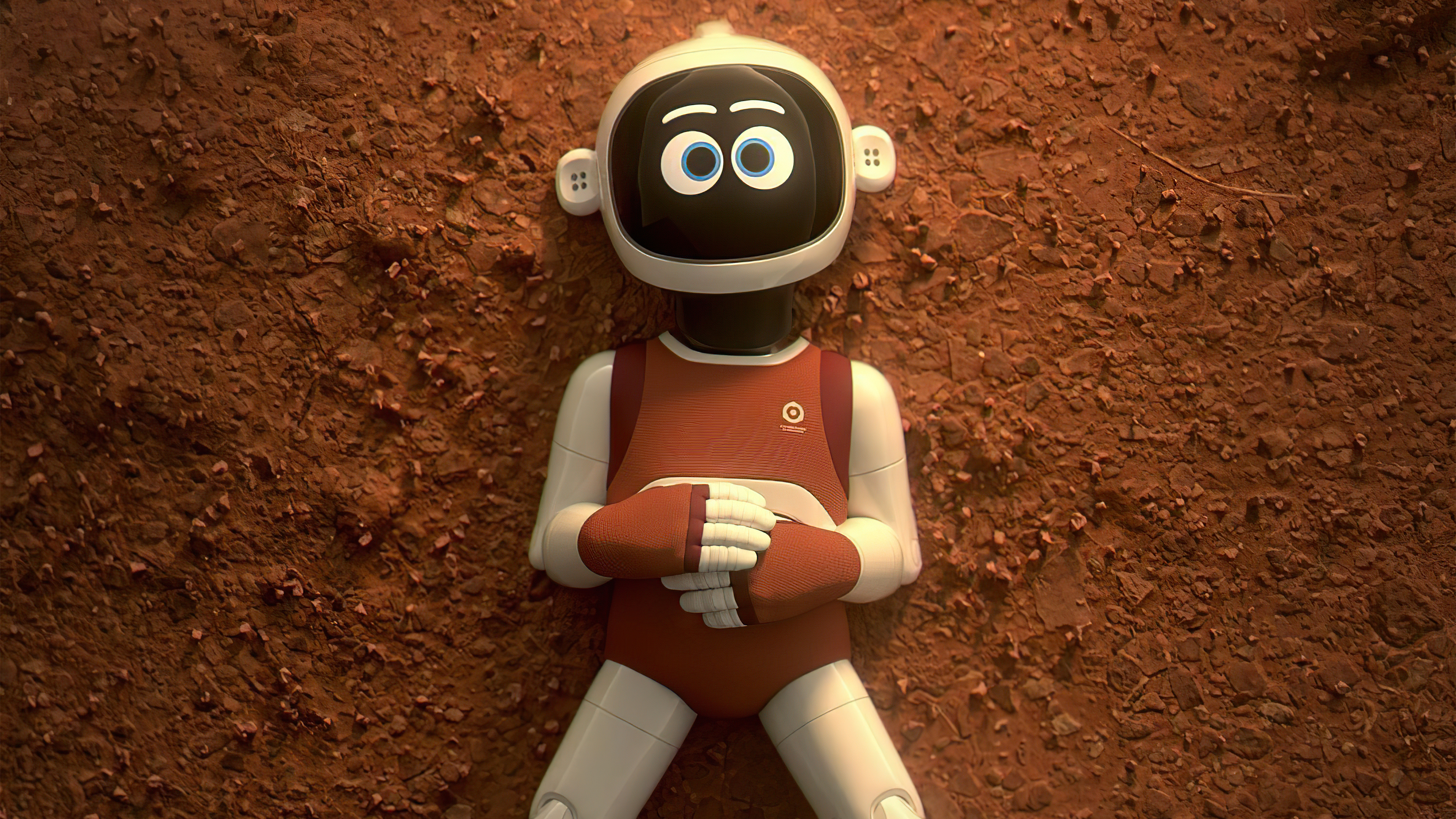 The mono mars robot is lying on the ground