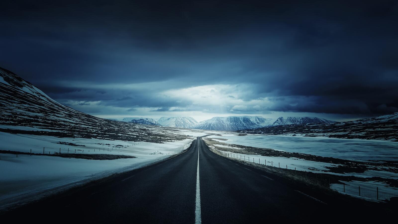 Wallpapers long road darkness snow on the desktop