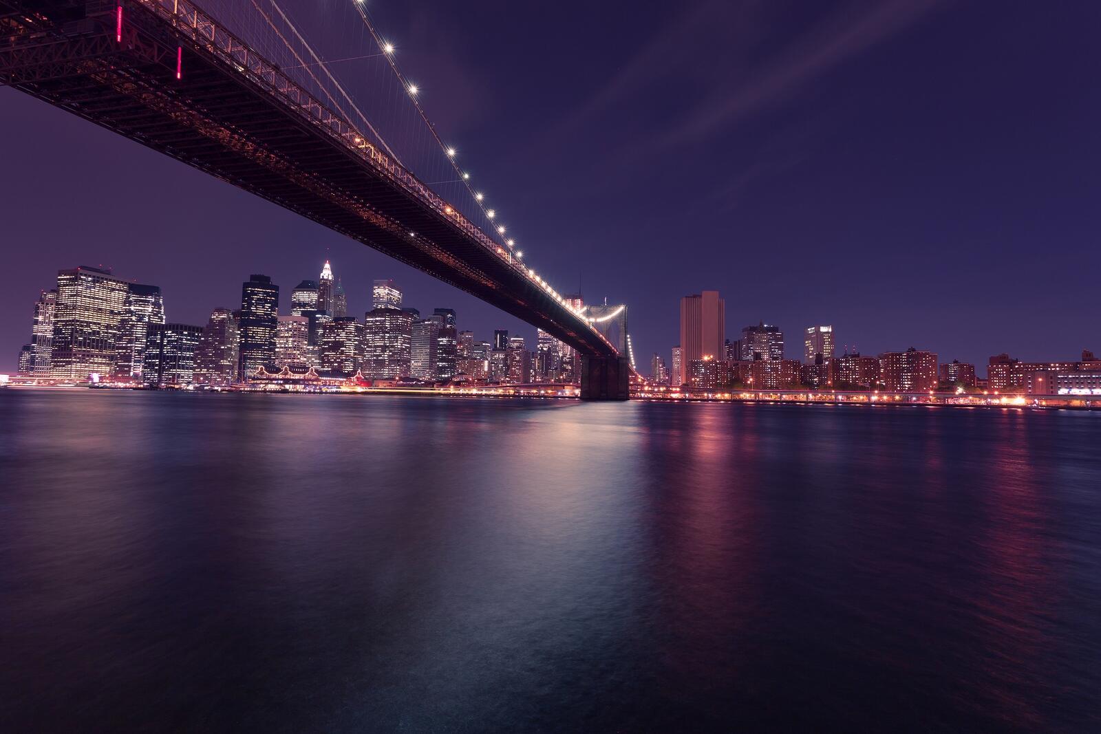 Обои бруклинский мост ночь городской пейзаж на рабочий стол