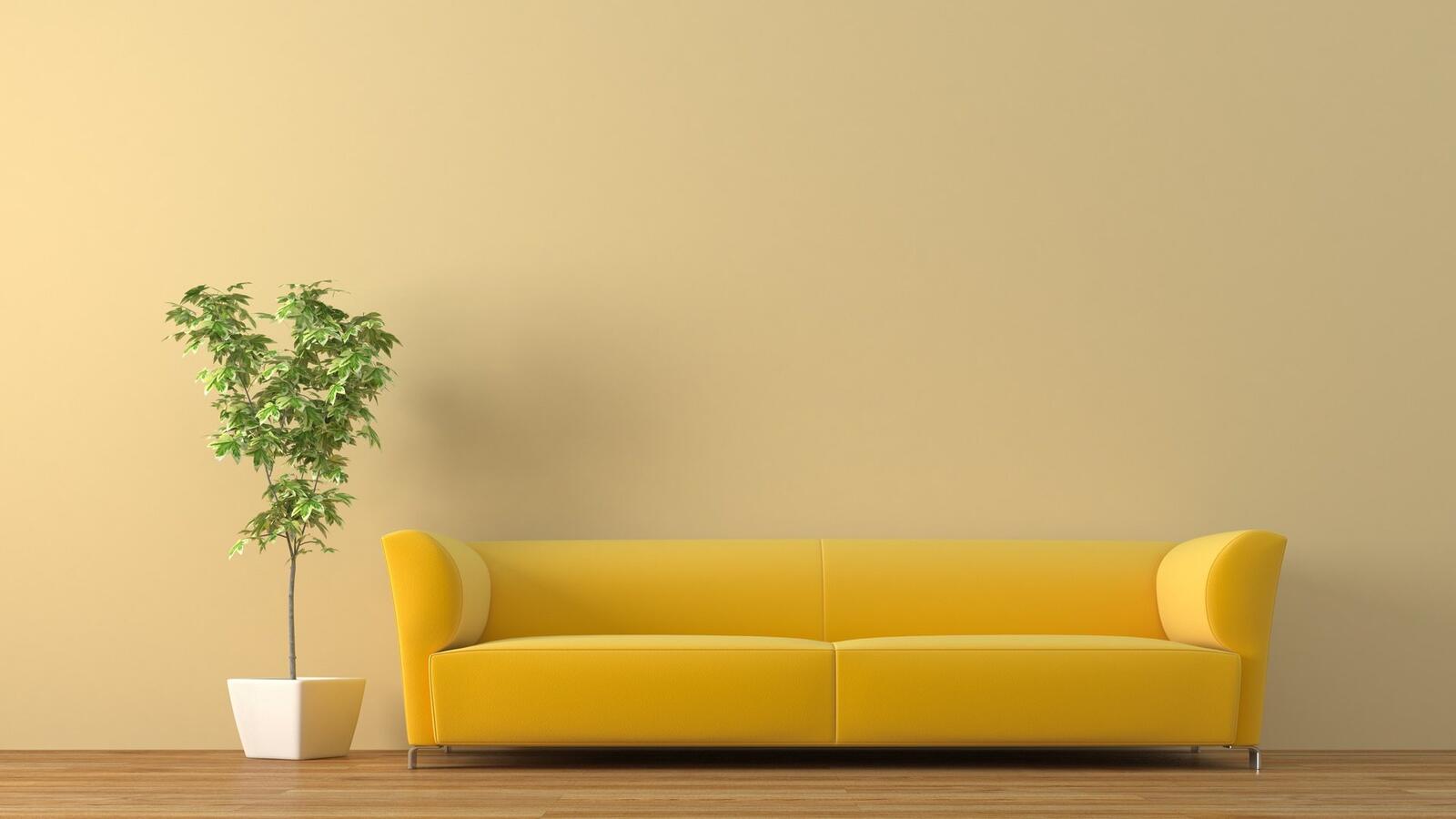 Обои красиво желтый диван дизайн на рабочий стол