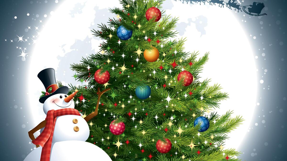 Rendering of Christmas tree with snowman