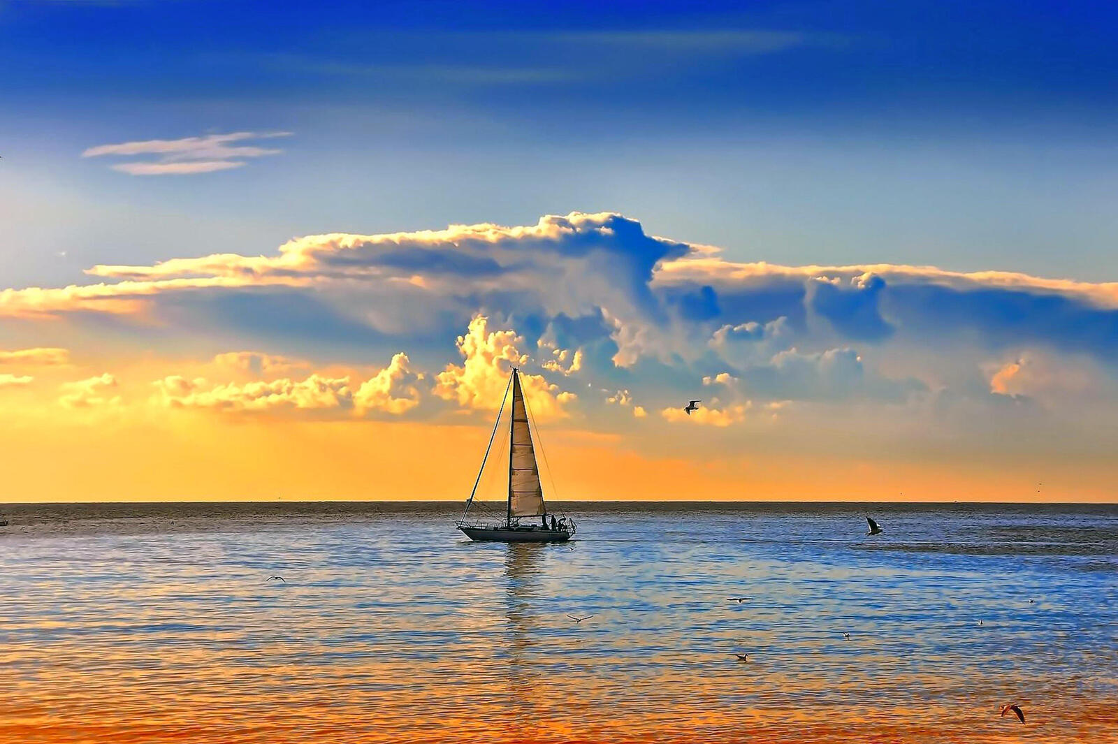 Wallpapers sea clouds sailboat on the desktop