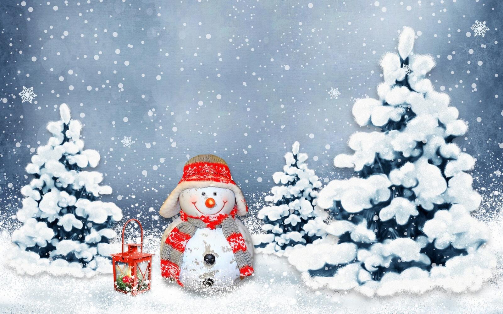 Wallpapers snowman winter christmas trees on the desktop