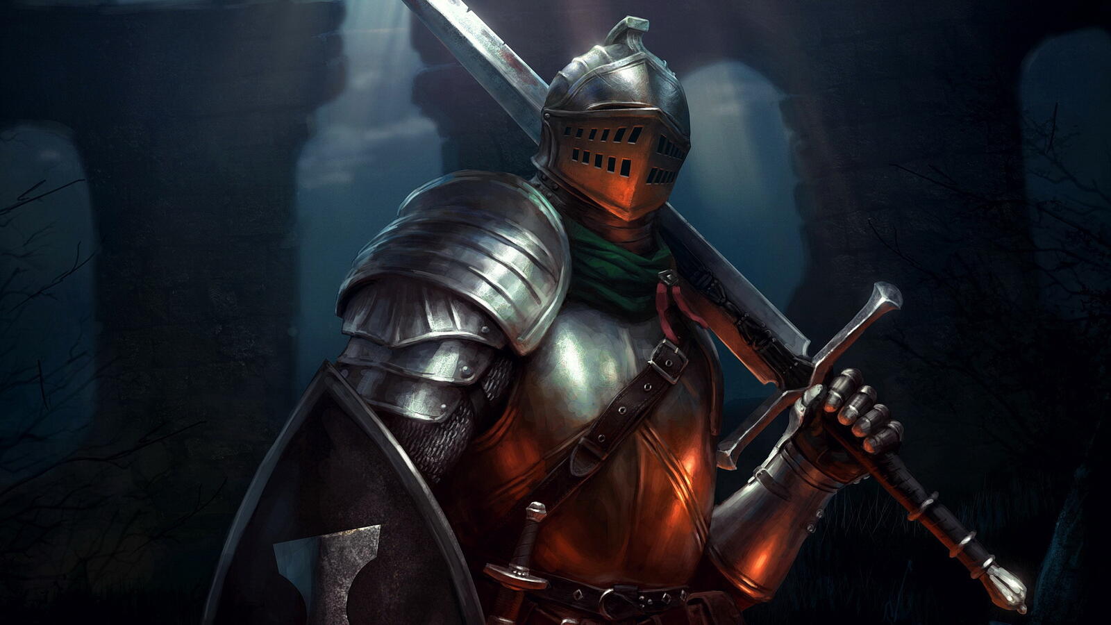 Бесплатное фото Рыцарь с мечом и щитом