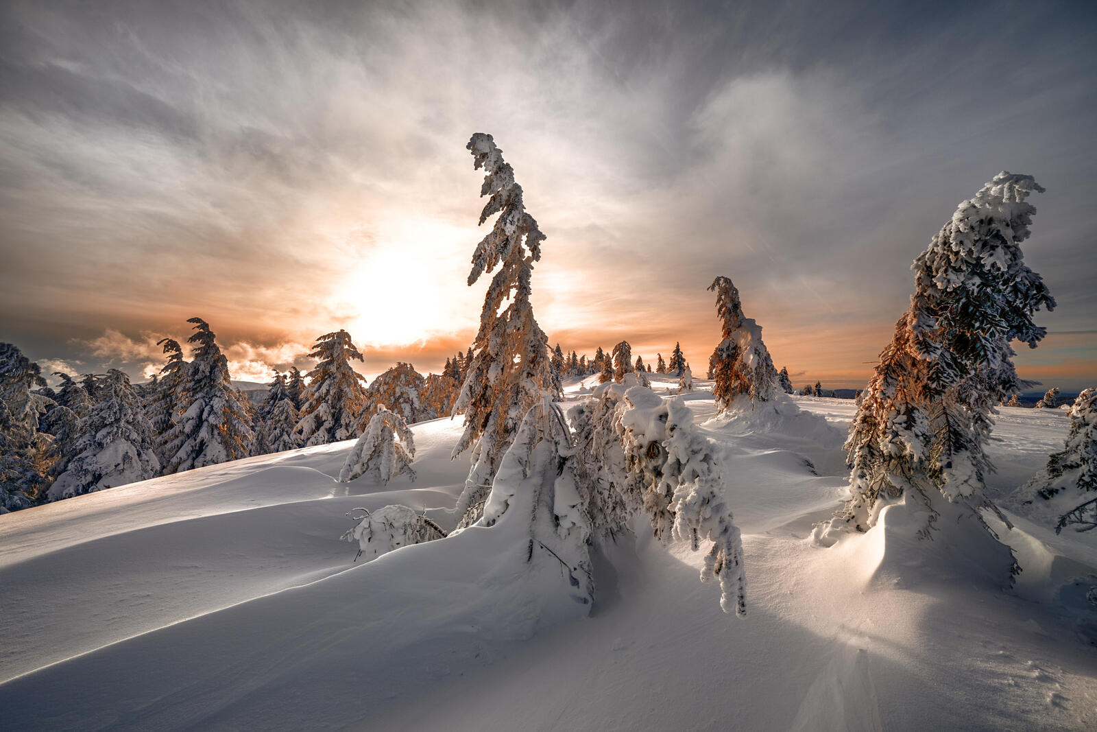 Бесплатное фото Скачать закат, снег картинку