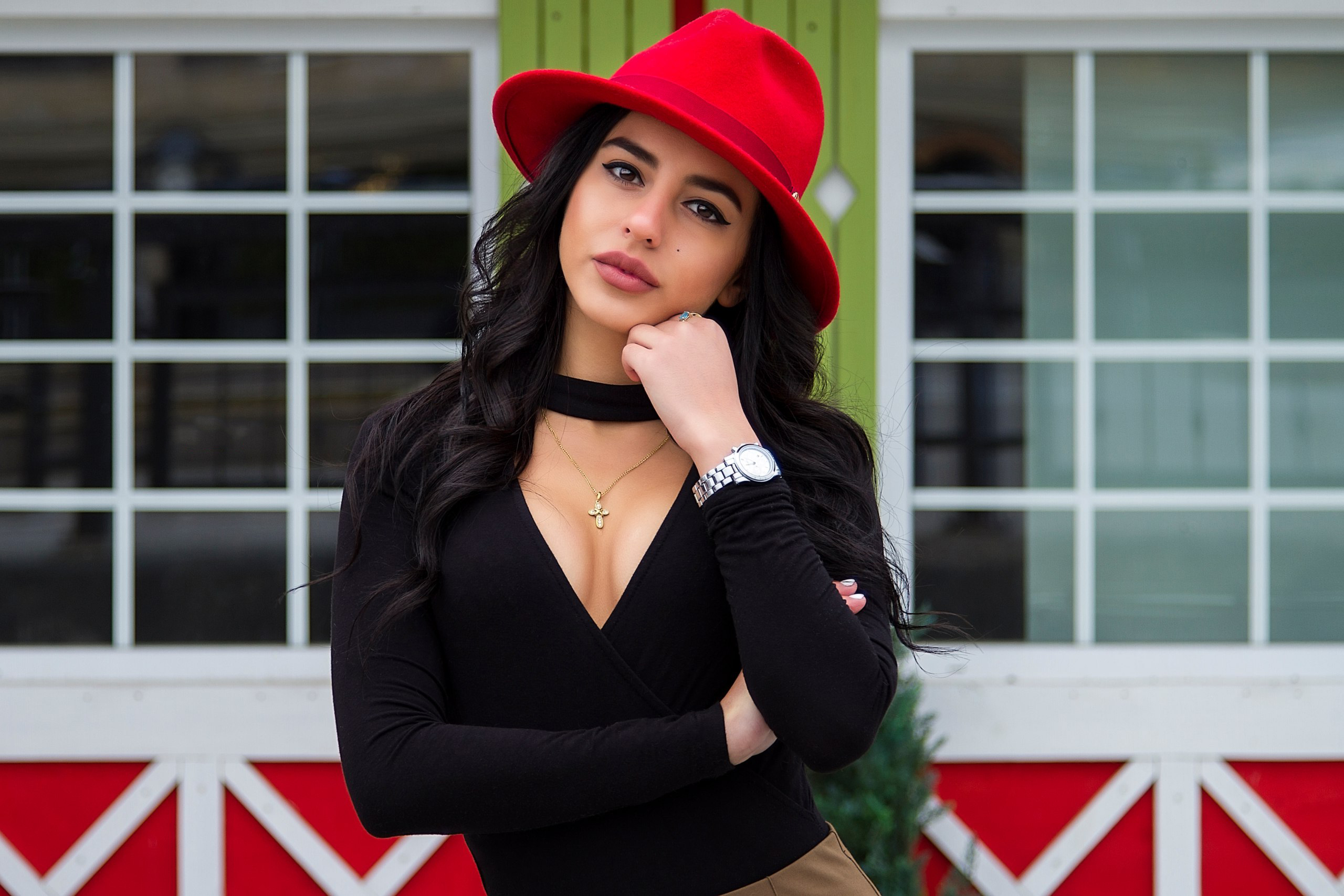 Фото бесплатно девушки, красная шляпа, модель