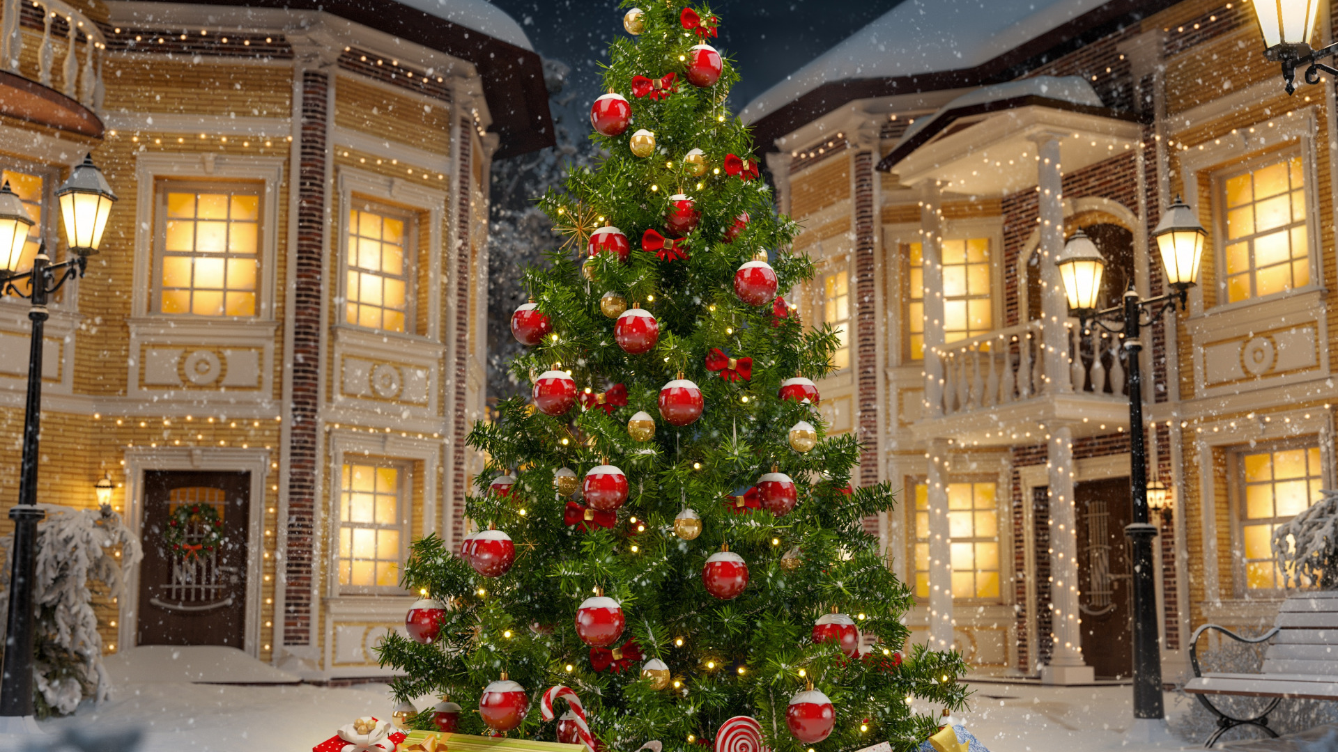 Фото бесплатно праздник, новогодние игрушки, наряженная елка