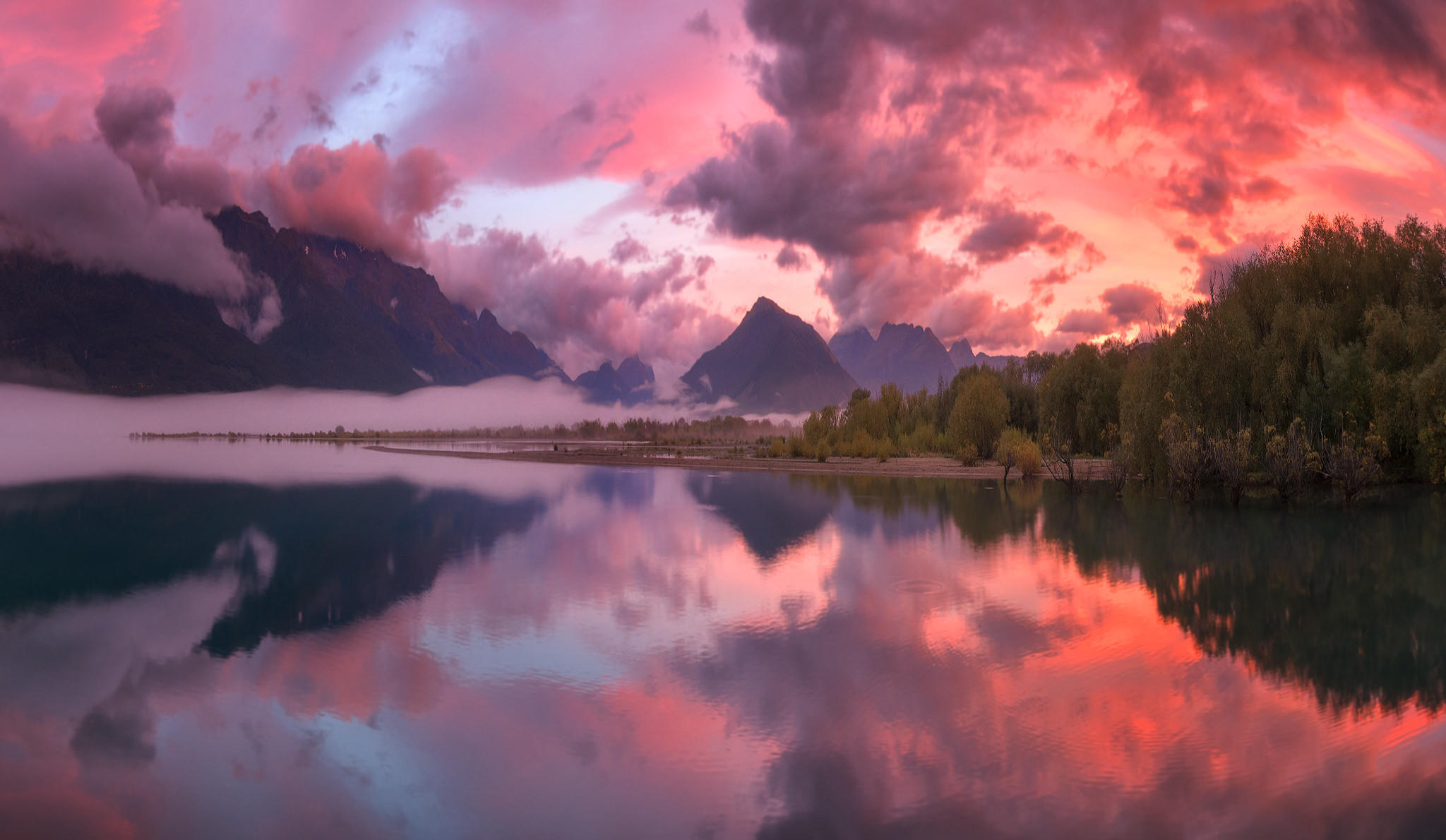 Обои восход солнца в Гленорчи Новая Зеландия река на рабочий стол