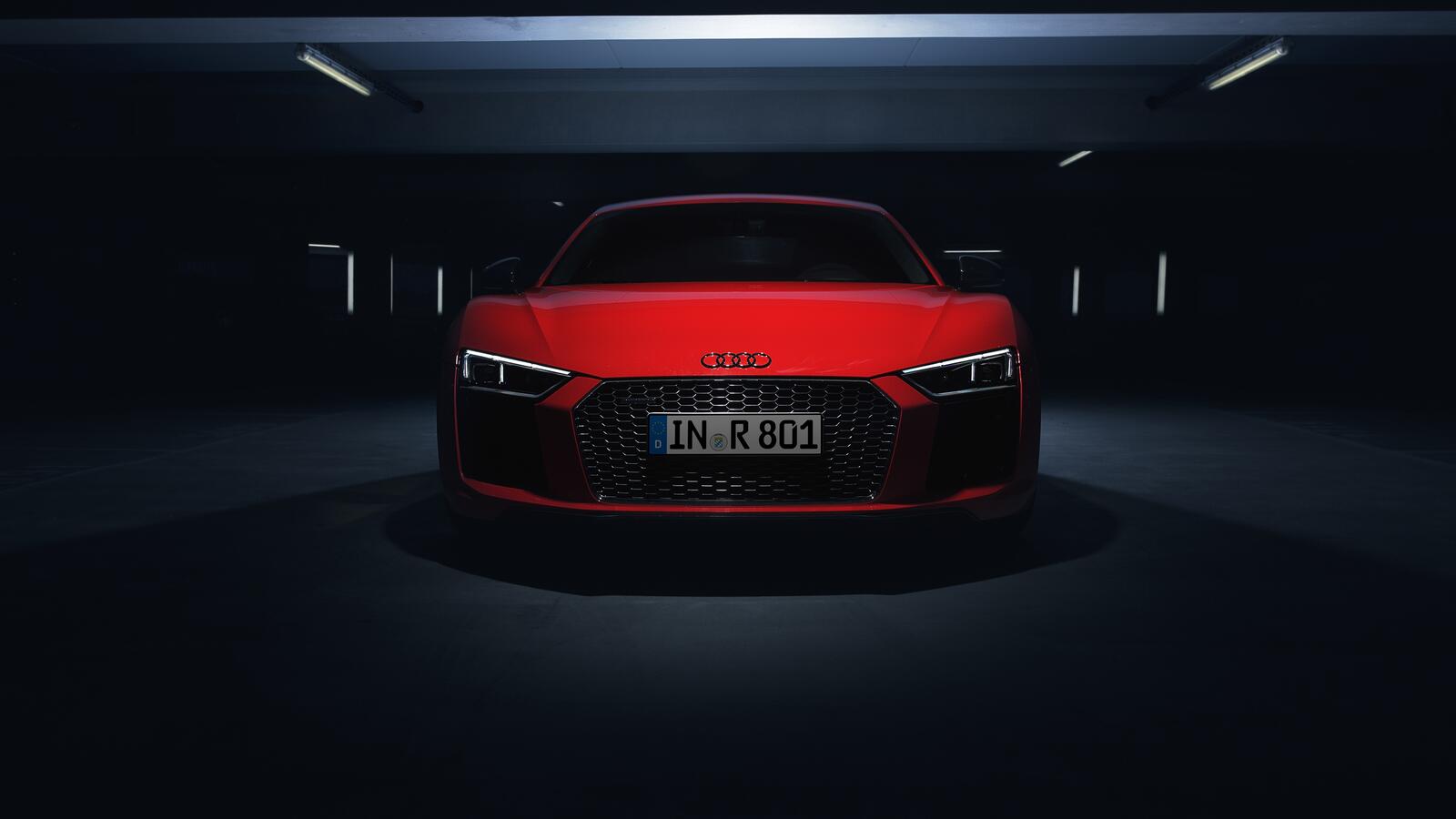 Обои Audi r8 v10 плюс красный роскошные автомобили на рабочий стол