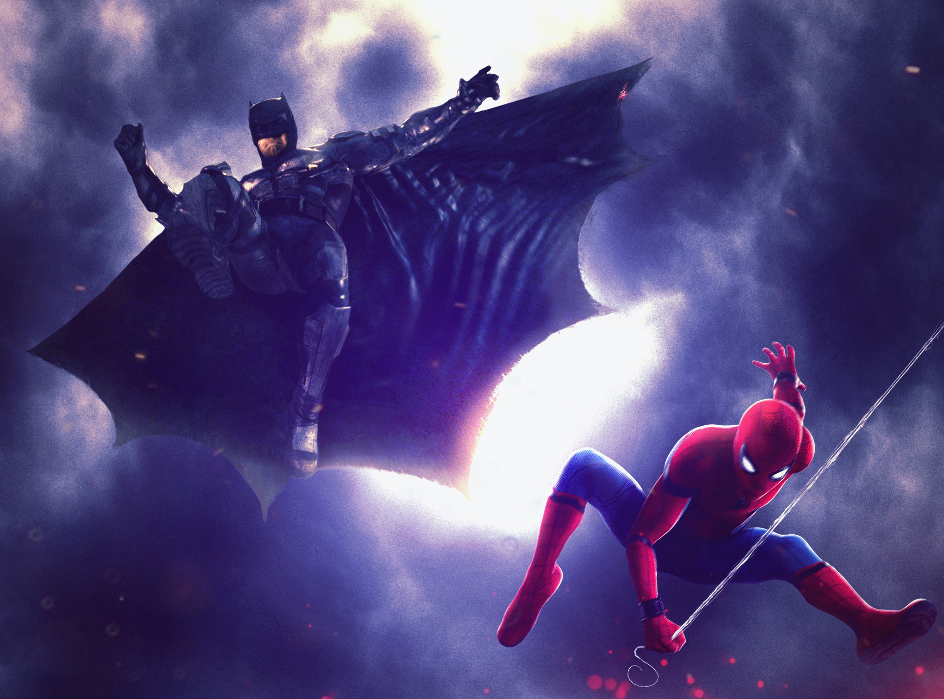 Обои Бэтмен человек-паук супергерои на рабочий стол