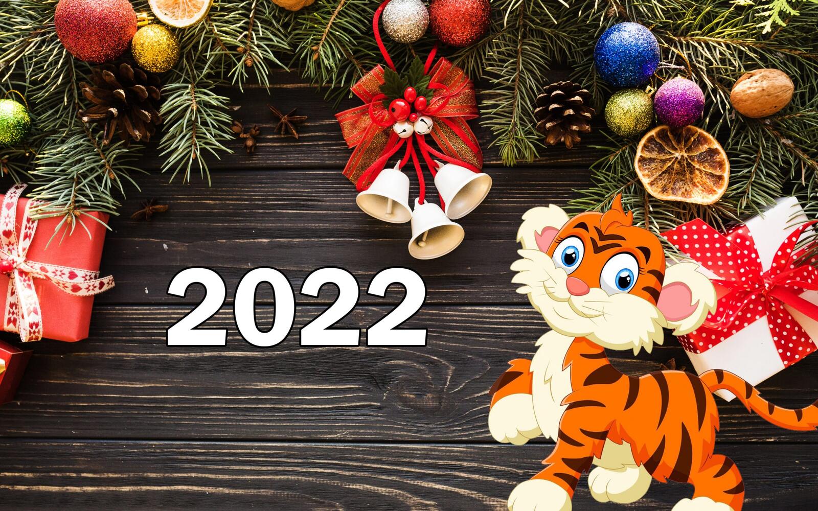 Wallpapers happy new year 2022 holiday tiger cub on the desktop