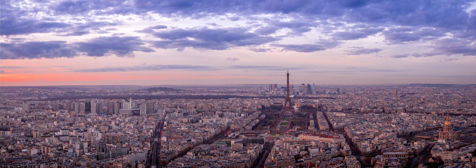 Обои Париж Франция закат панорама на рабочий стол