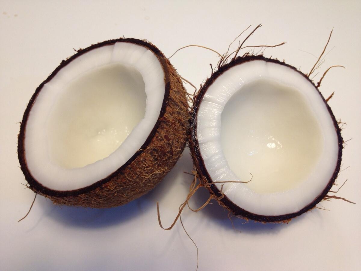 A coconut split in two