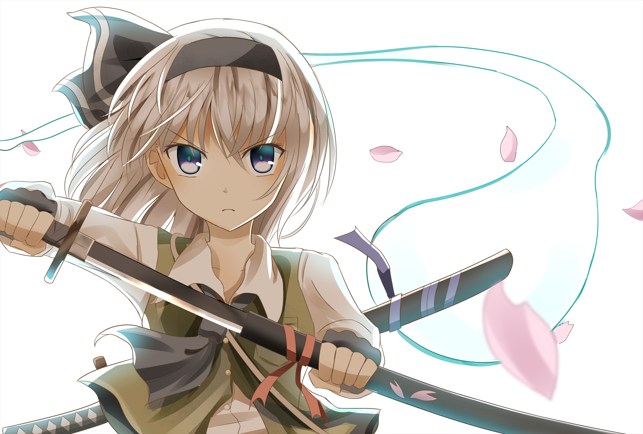 white hair anime girl with sword