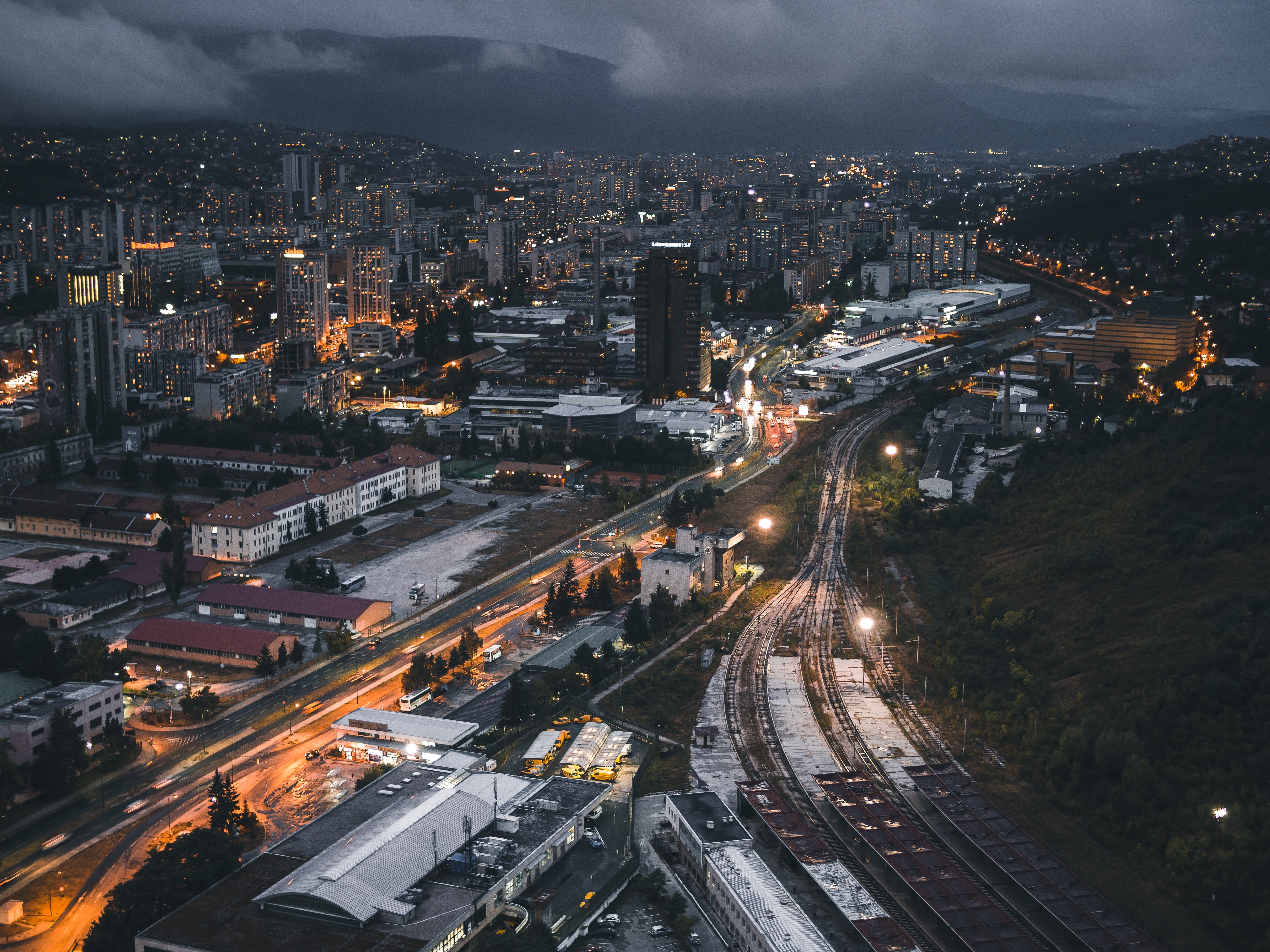 Фото бесплатно night city, top view, buildings