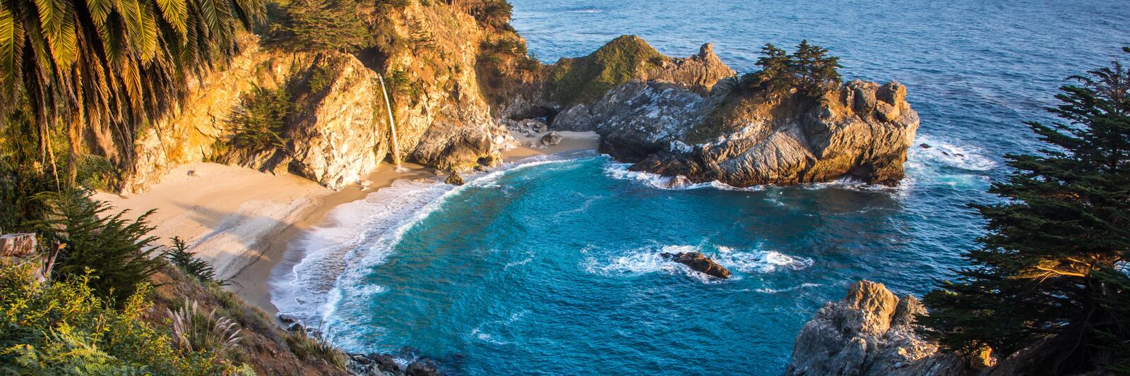 Wallpapers waterfall Big Sur McWay Cove Beach on the desktop