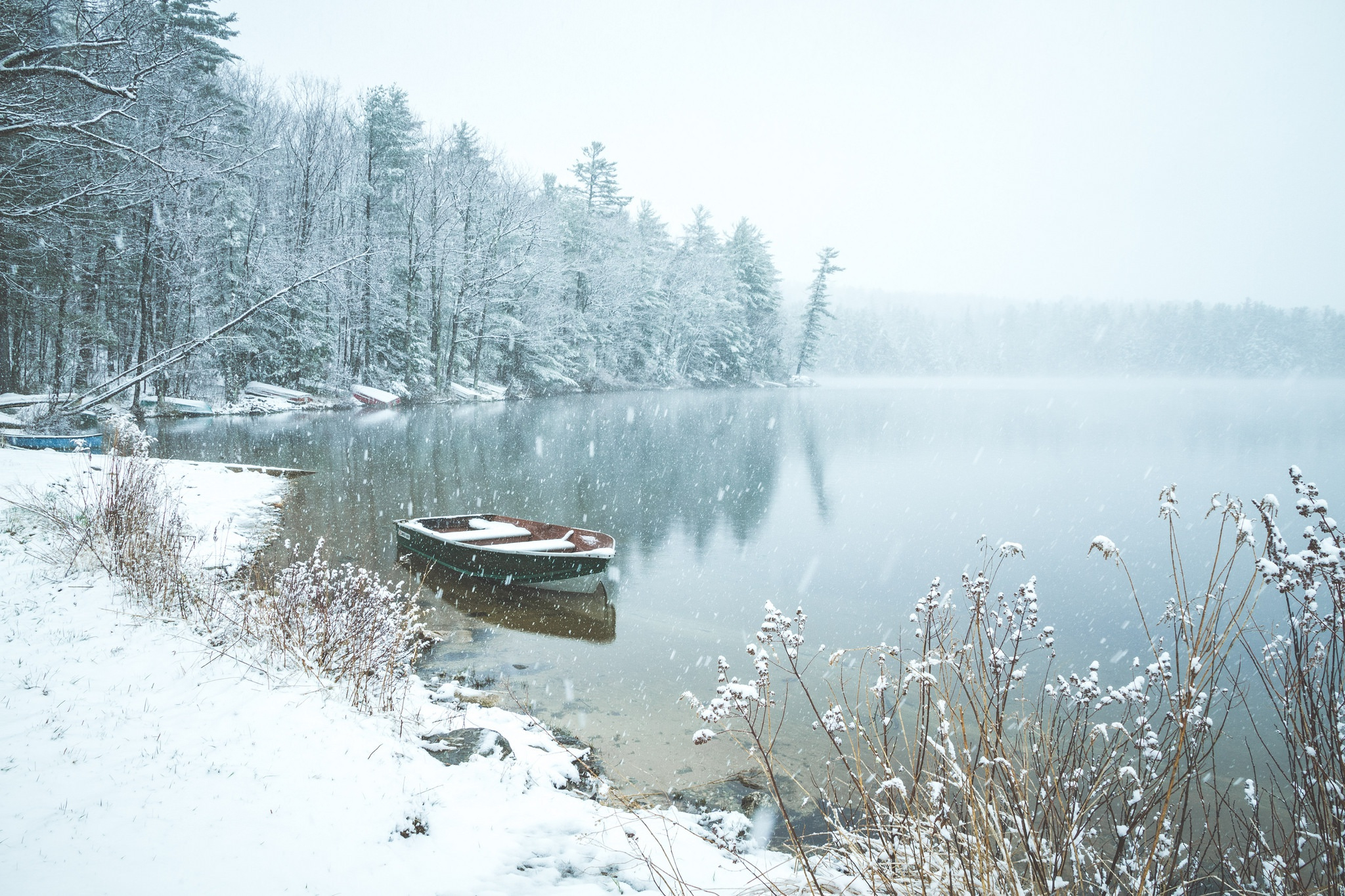 Бесплатное фото Снежные берега на озере