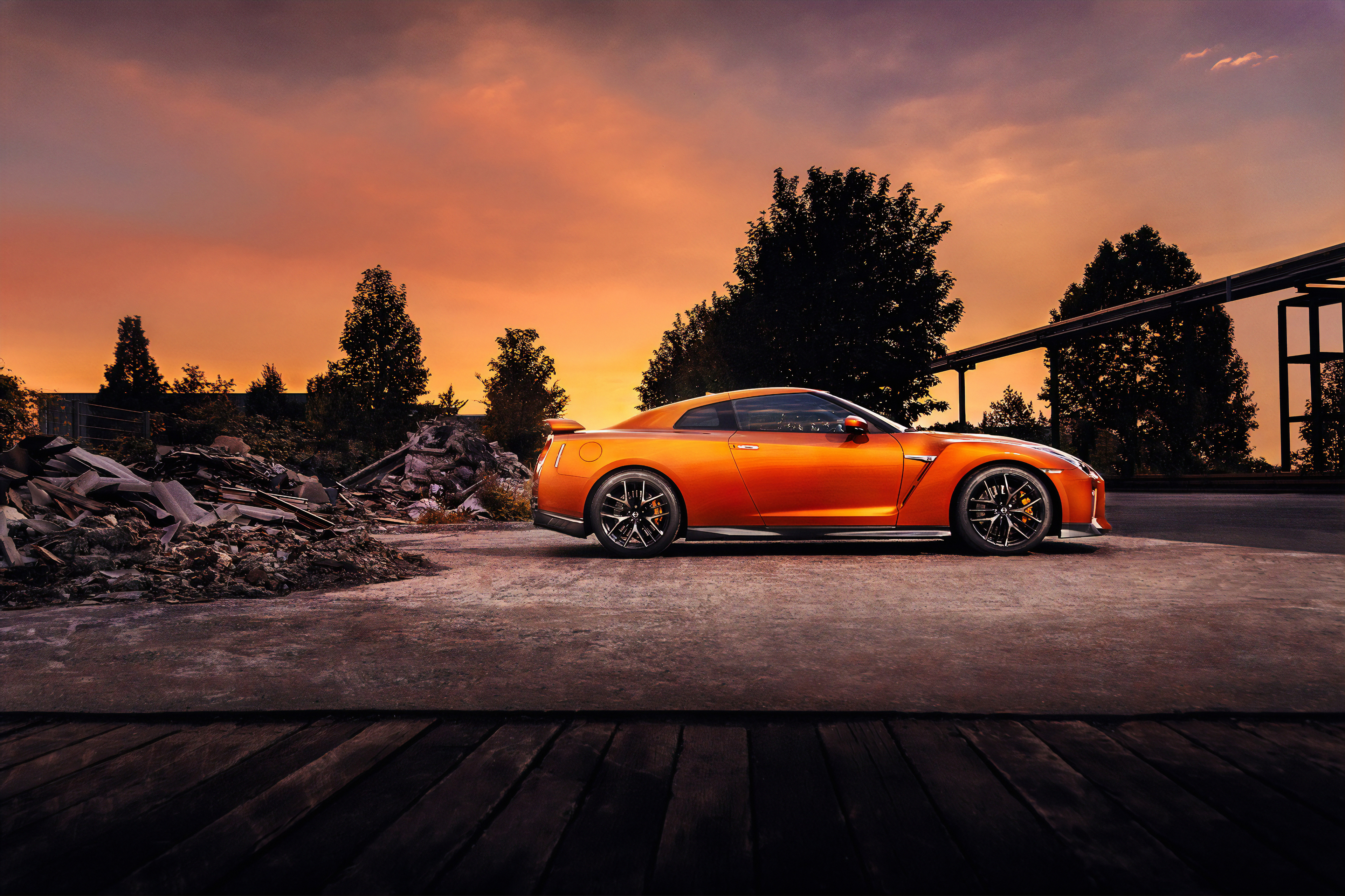 Фото бесплатно Nissan GTR, оранжевый, вечер