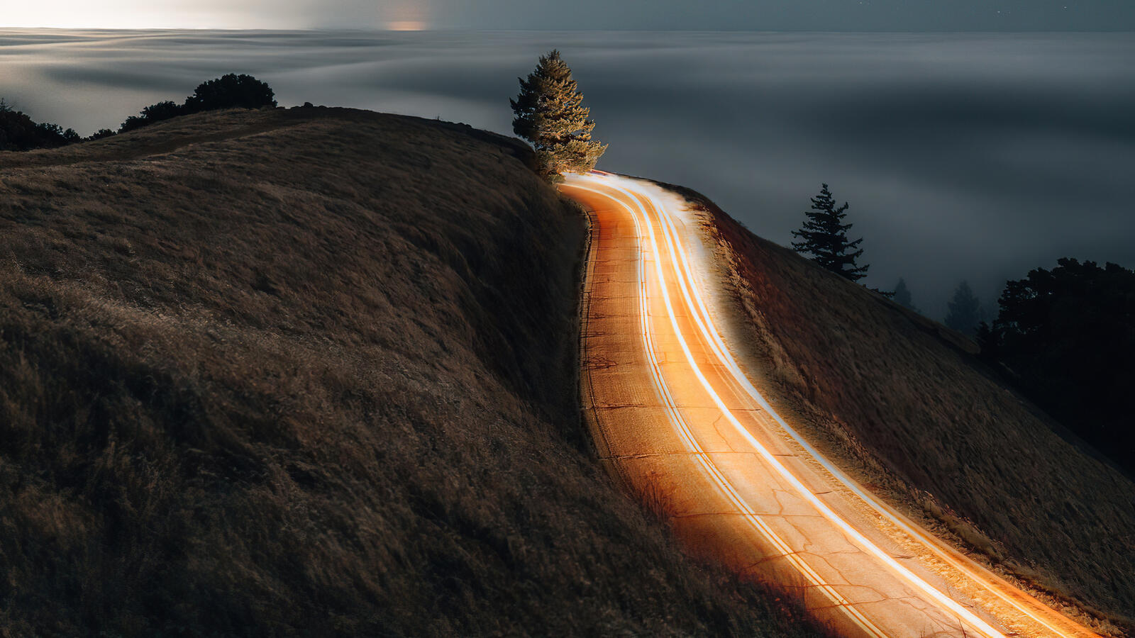Wallpapers road long exposure hill on the desktop