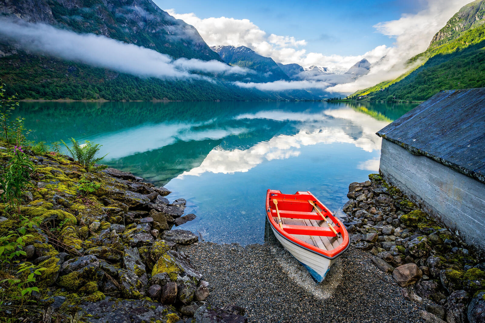 Обои Норвегия пейзаж лодка на рабочий стол