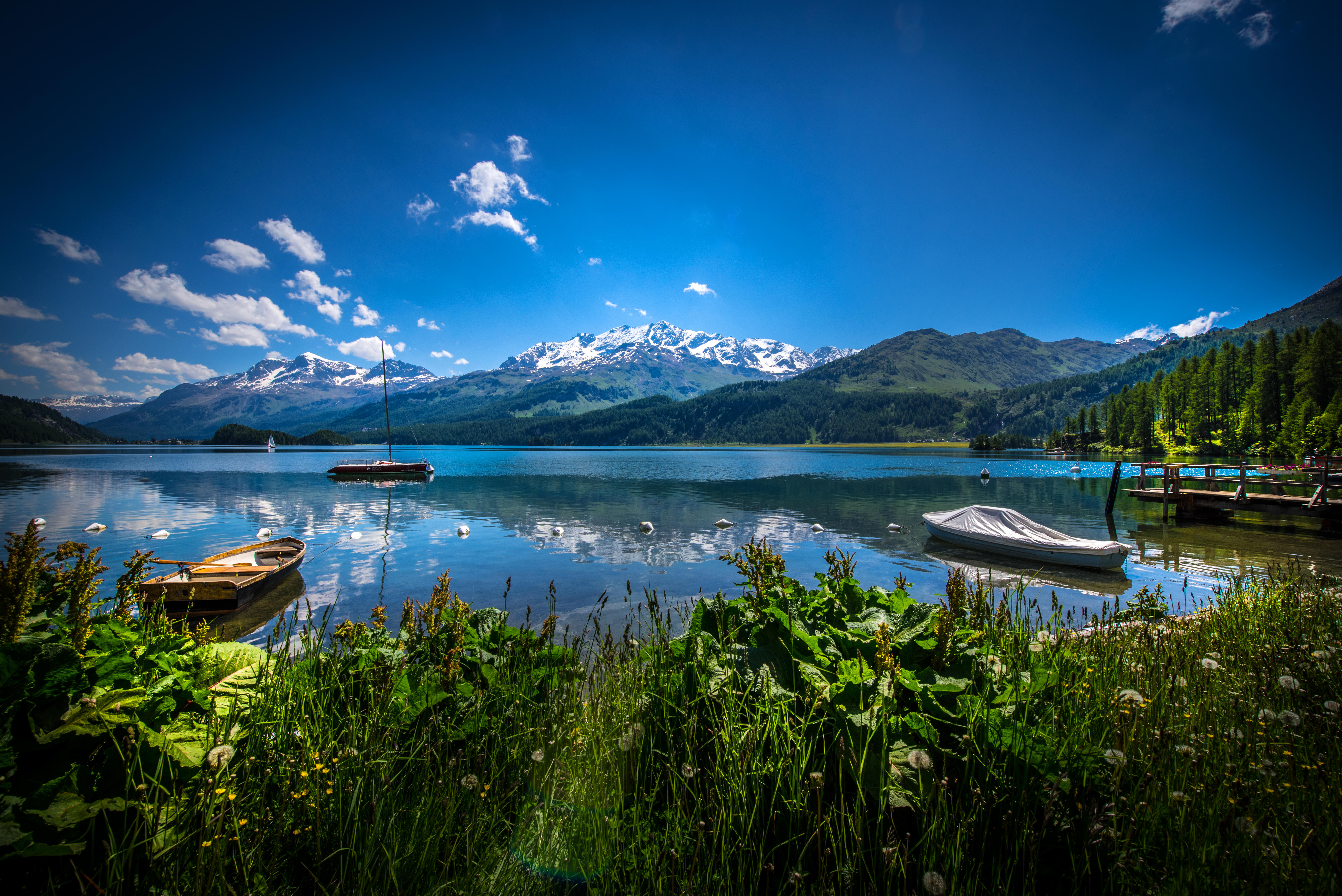 桌面上的壁纸西尔塞湖的景色 瑞士 船只