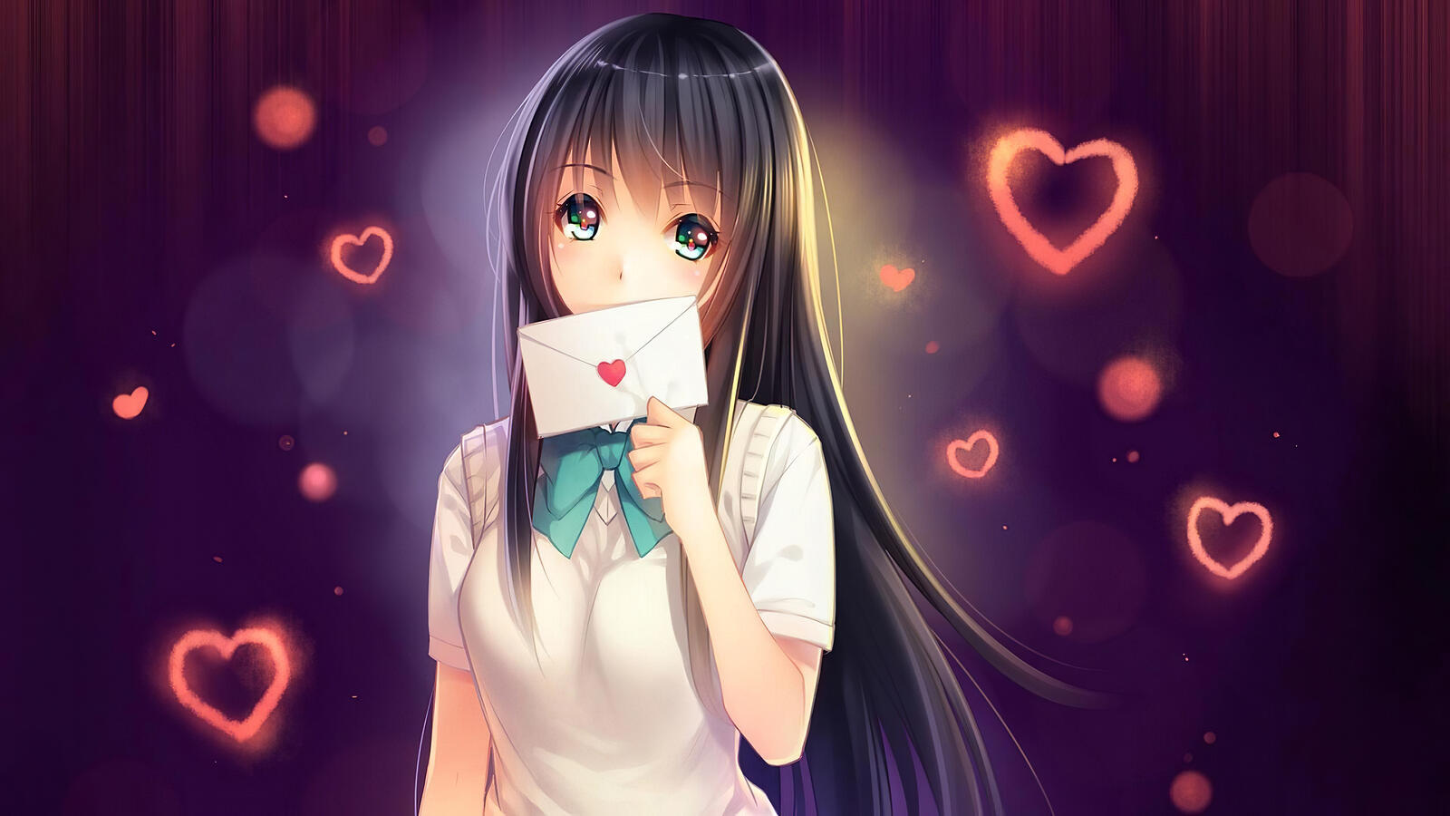Обои аниме аниме девушка сердечки на рабочий стол