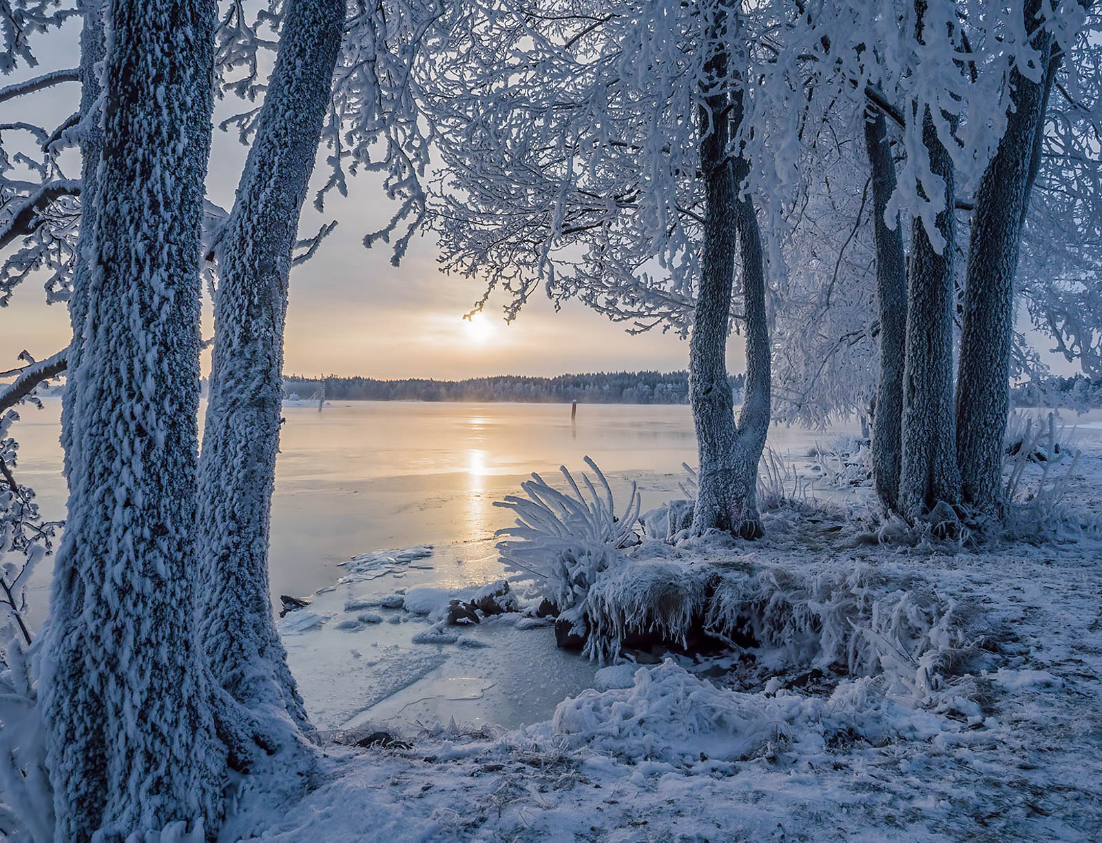 Обои зима савонлинна озеро Сайма на рабочий стол