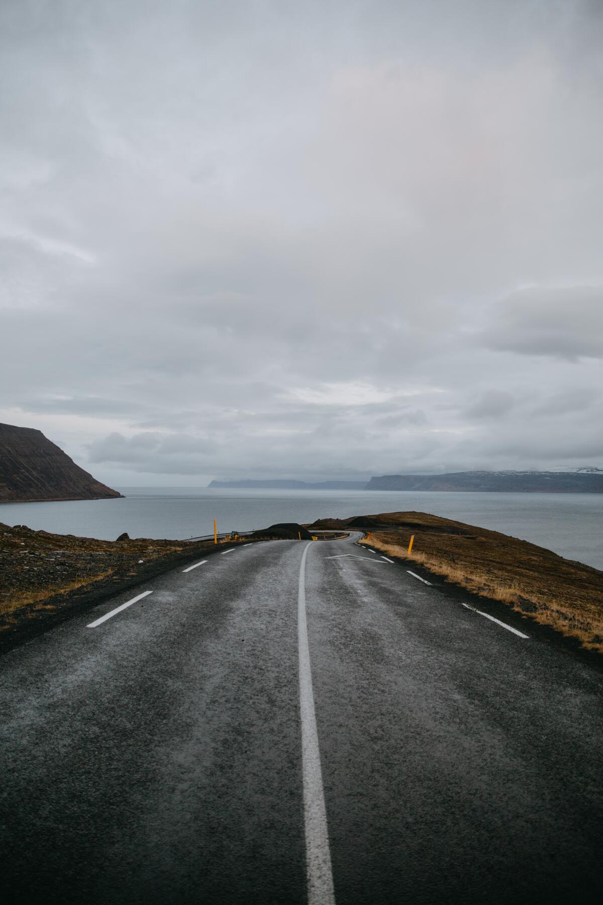 Road of Iceland near the shore