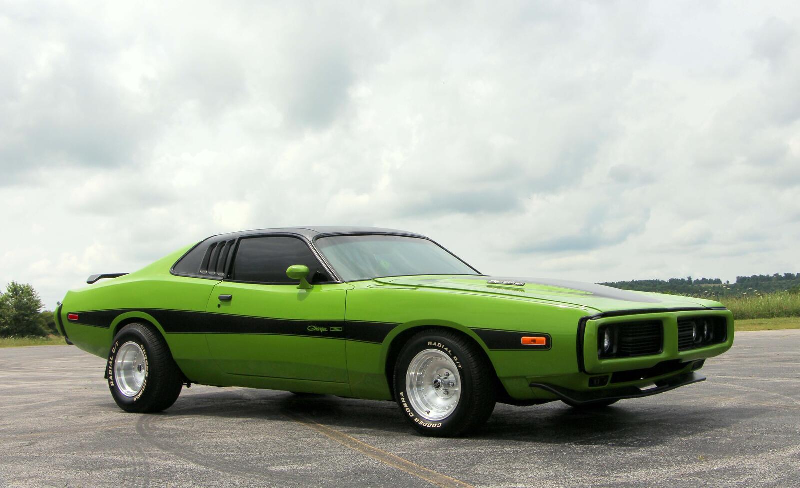 Wallpapers dodge charger 1974 green side view on the desktop