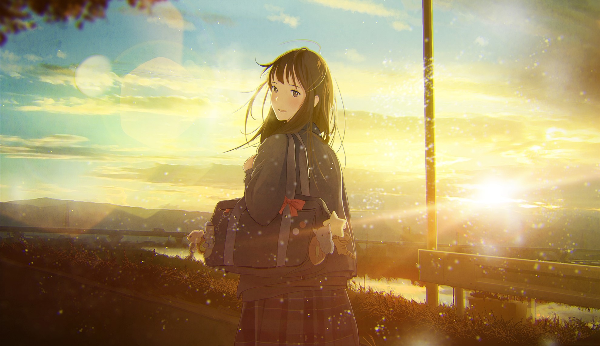 Wallpapers wallpaper anime school girl view from behind sun light on the desktop
