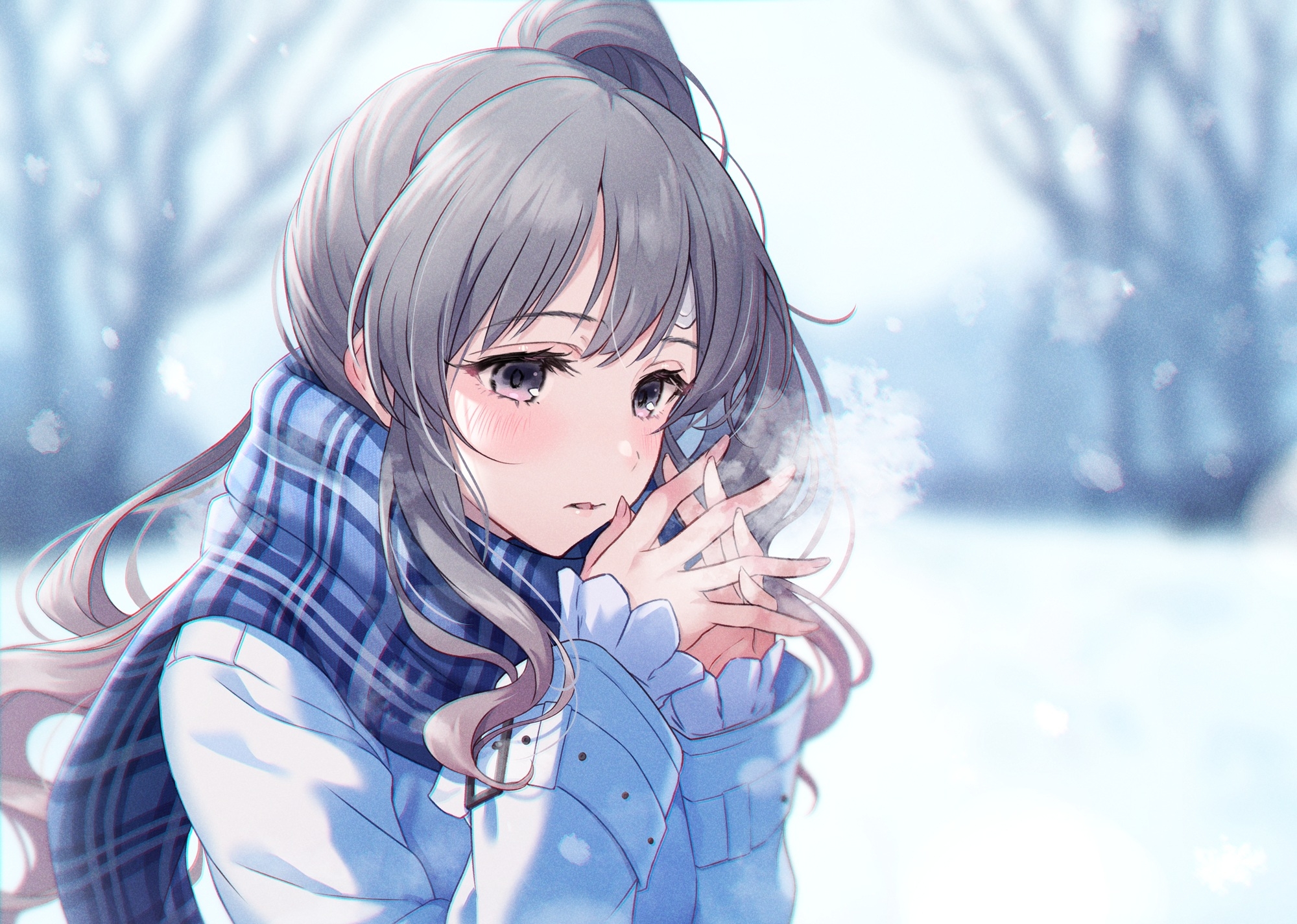Free photo Anime girl freezing outside in winter