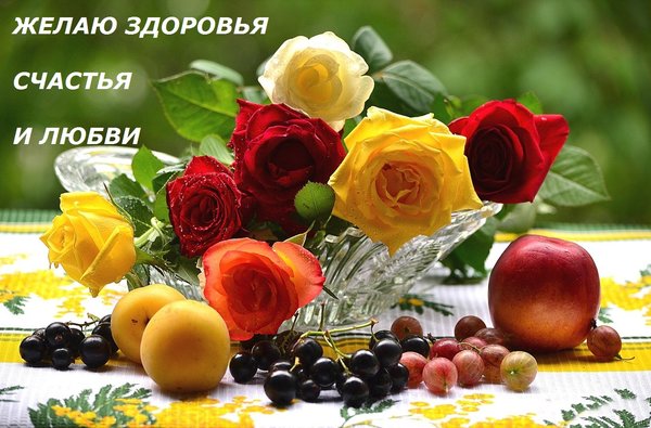 Postcard free health, flowers, bouquet