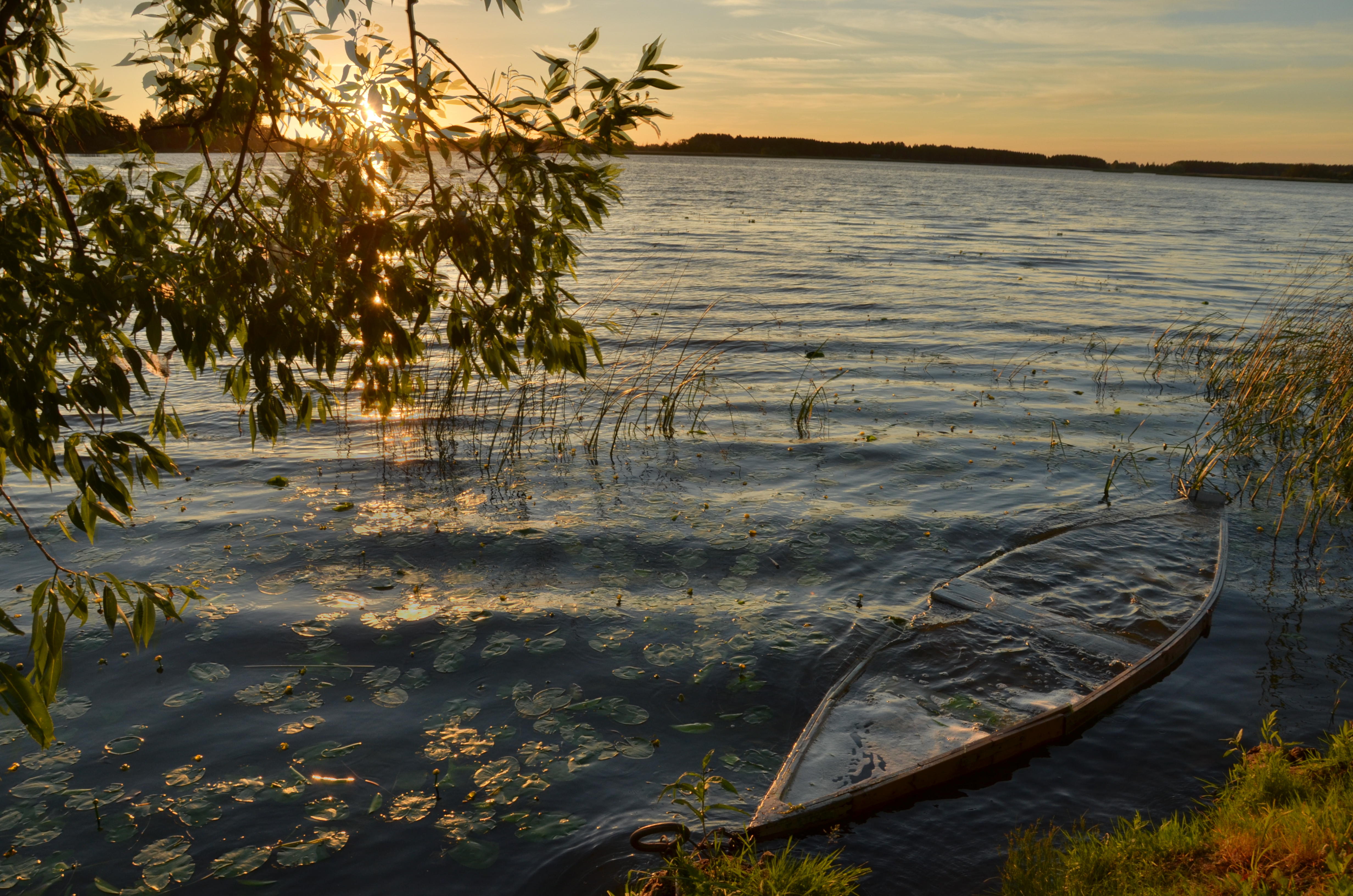 Photo free nature, sunset, wooden boat
