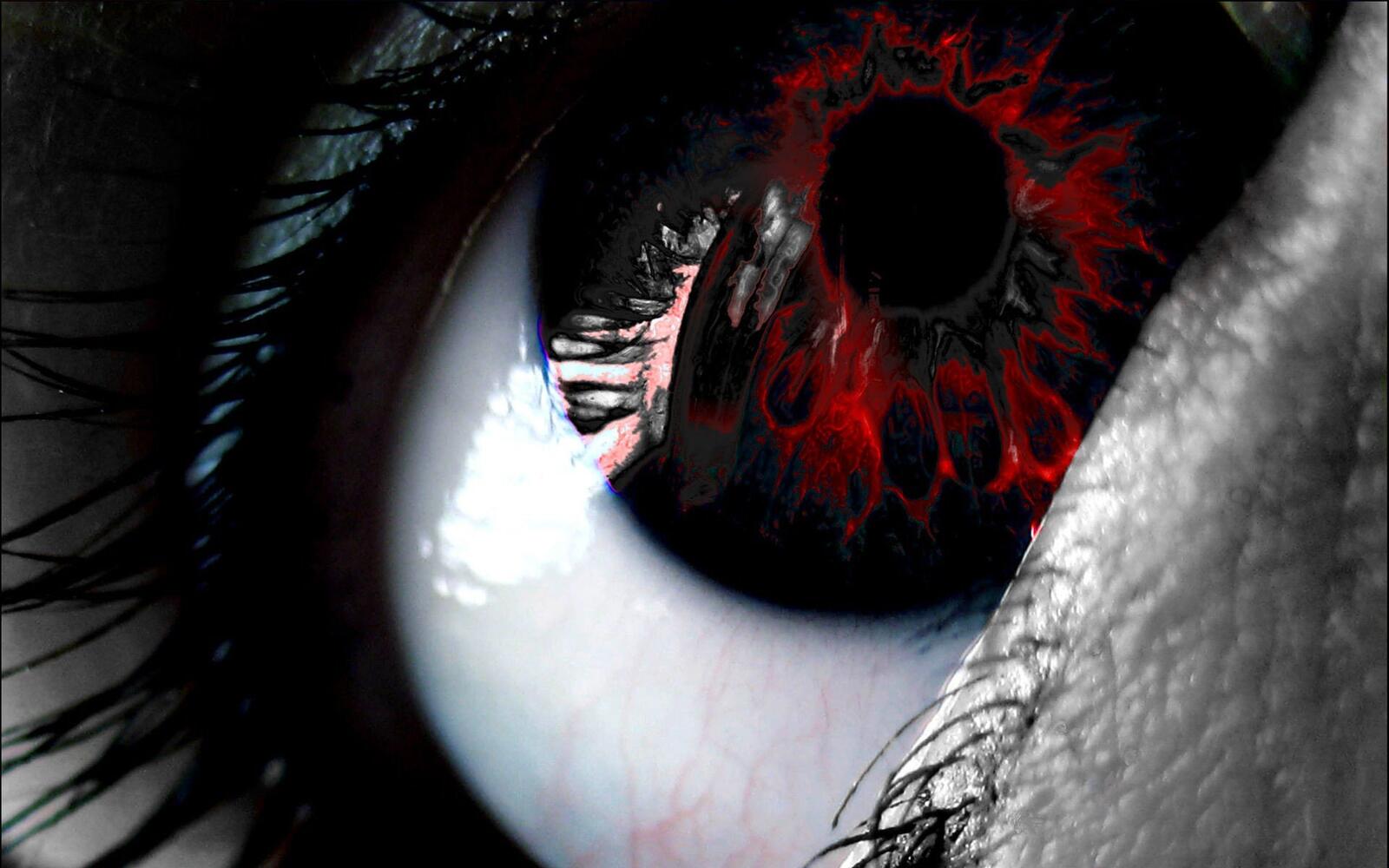 Wallpapers eyes photo manipulation red on the desktop