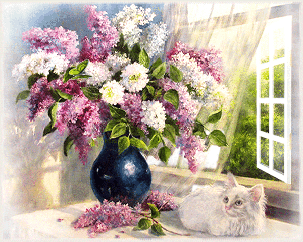 Postcard card animation lilacs kartinka - free greetings on Fonwall