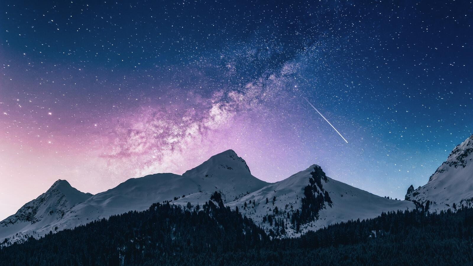 Wallpapers shooting star mountains starry sky on the desktop