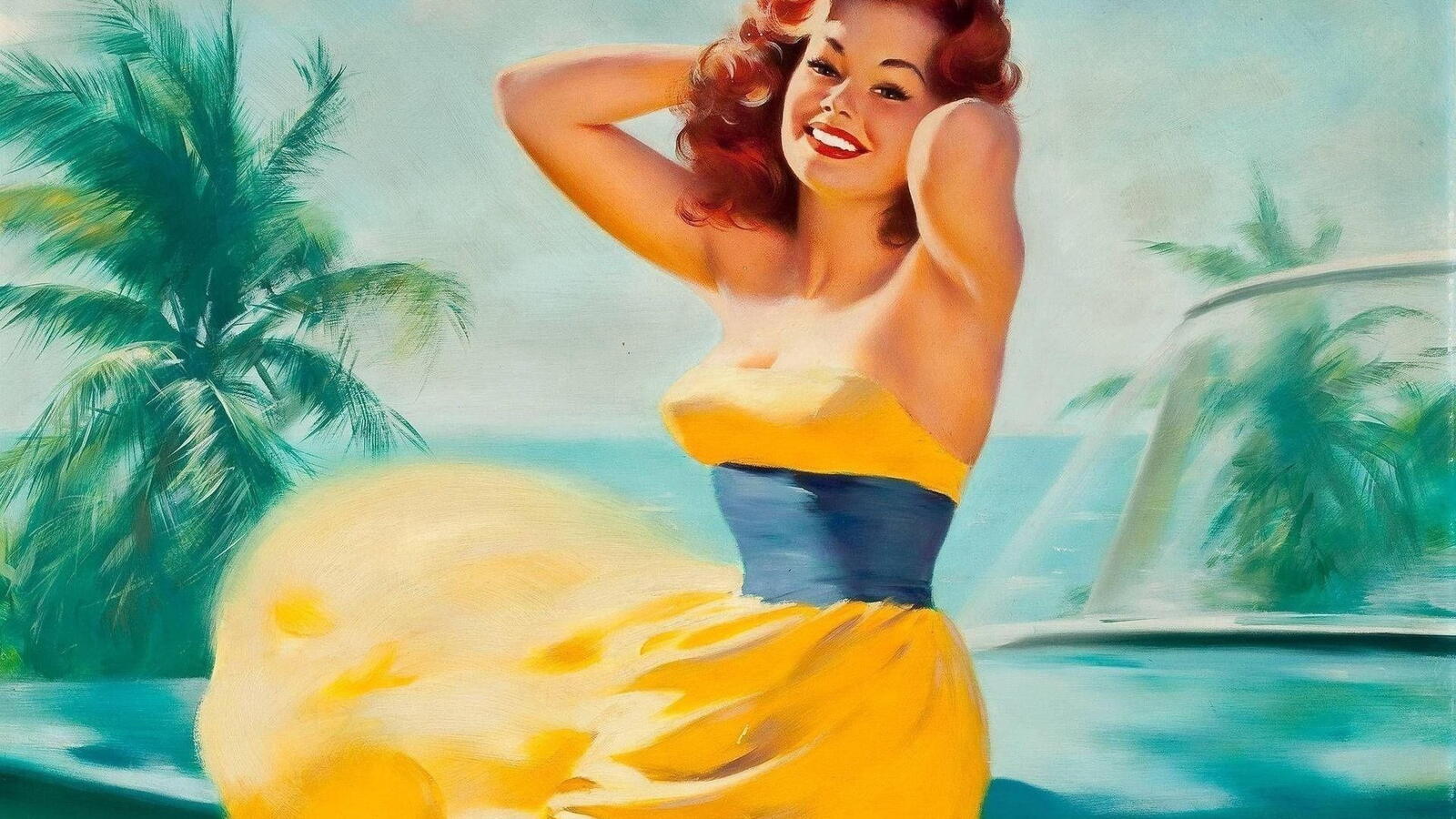 Бесплатное фото Рисунок девушки в желтом платье