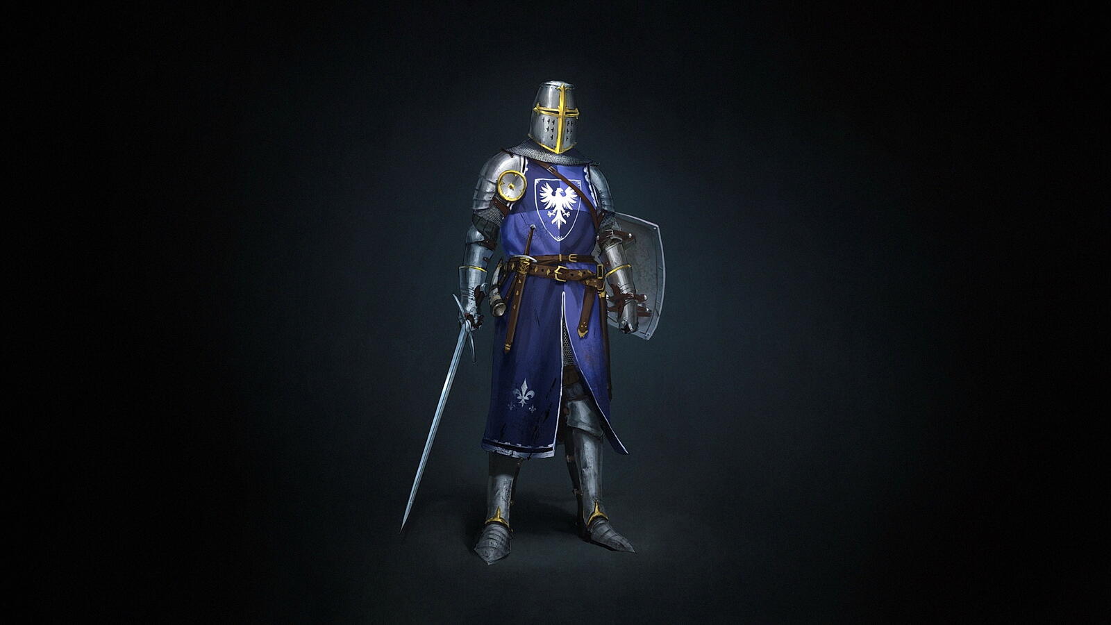Бесплатное фото Рыцарь с мечем и щитом
