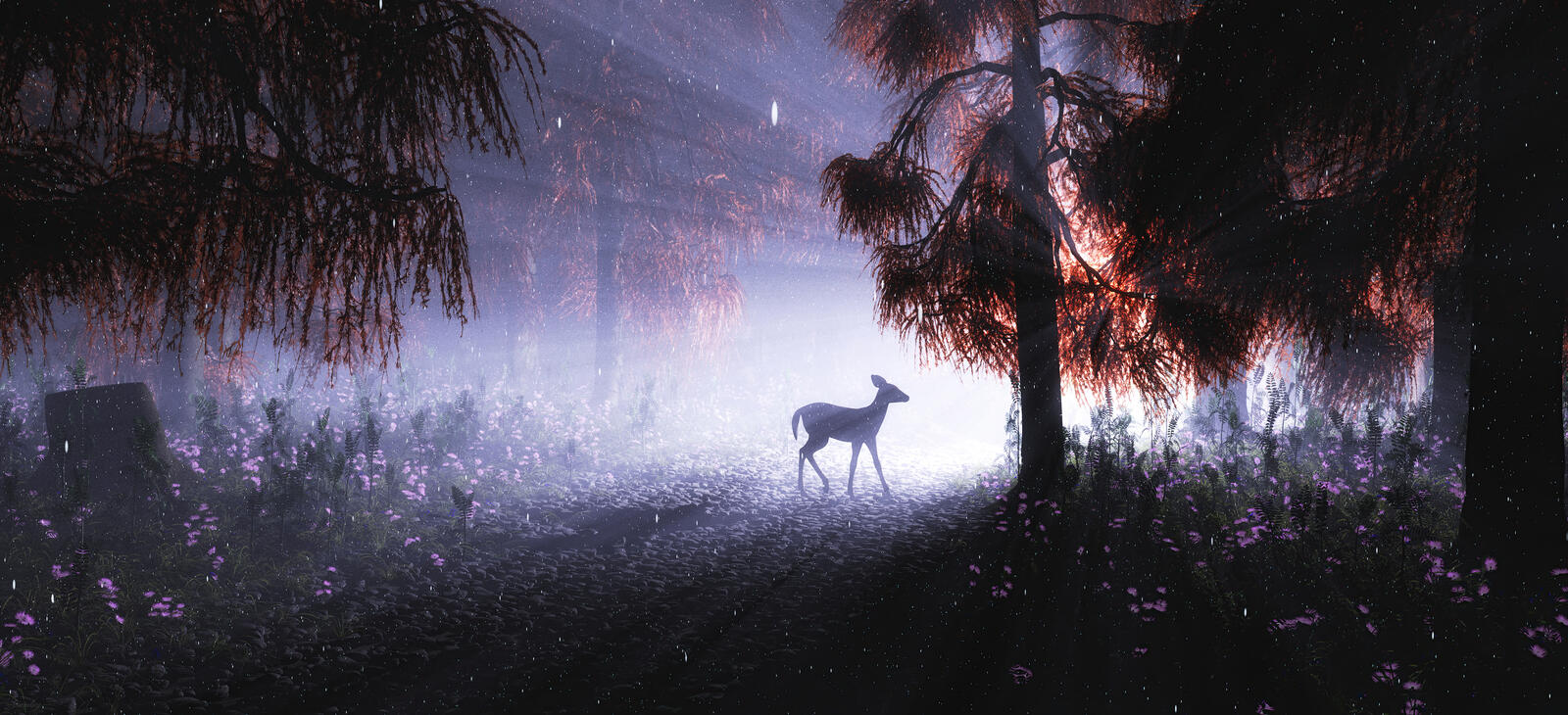 Wallpapers deer night shine headlights on the desktop