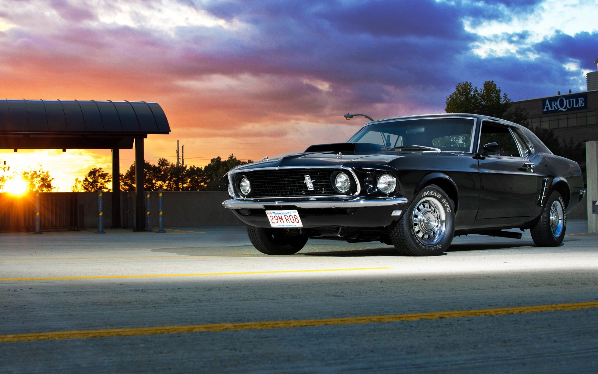 Wallpapers ford mustang 1969 black front view on the desktop