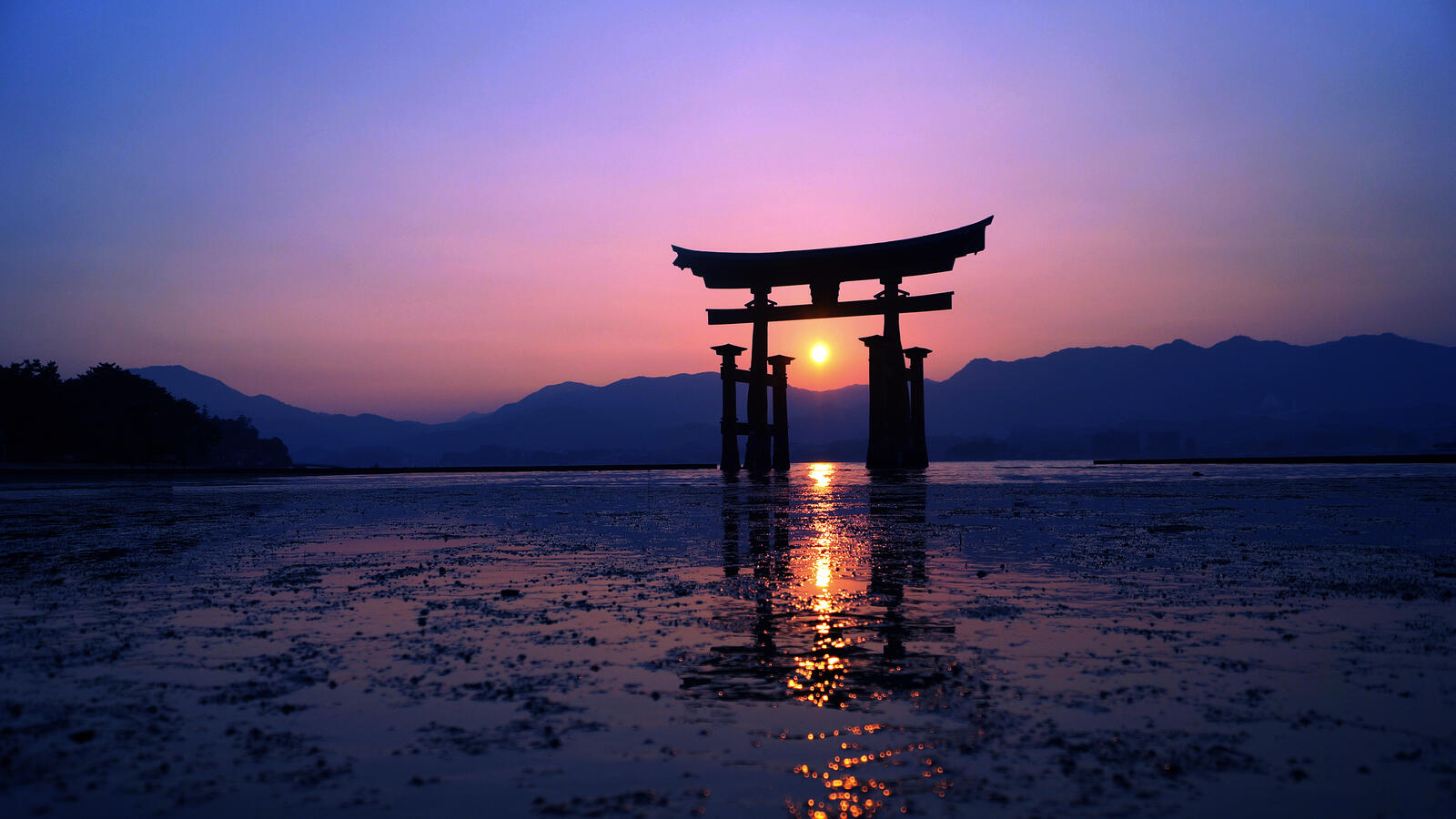 Обои Япония закат фиолетовый на рабочий стол