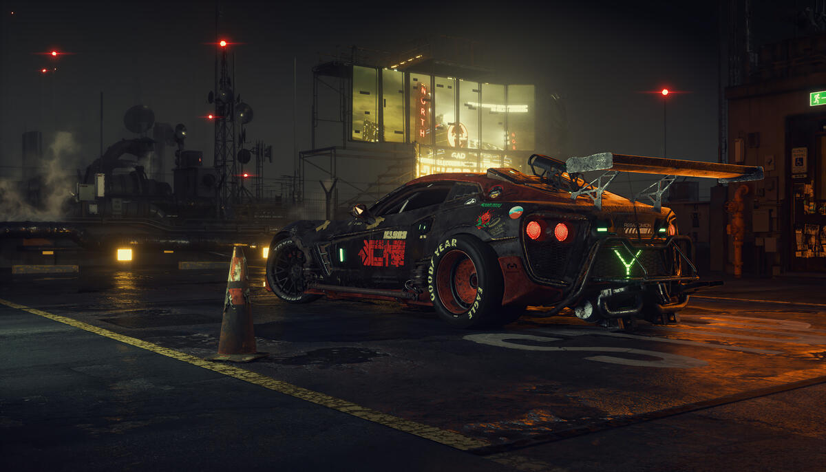 A cyberpunk car in the night