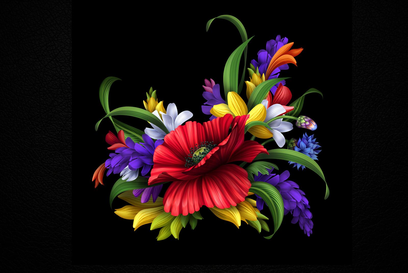 Бесплатное фото Рисунок букета цветов на черном фоне